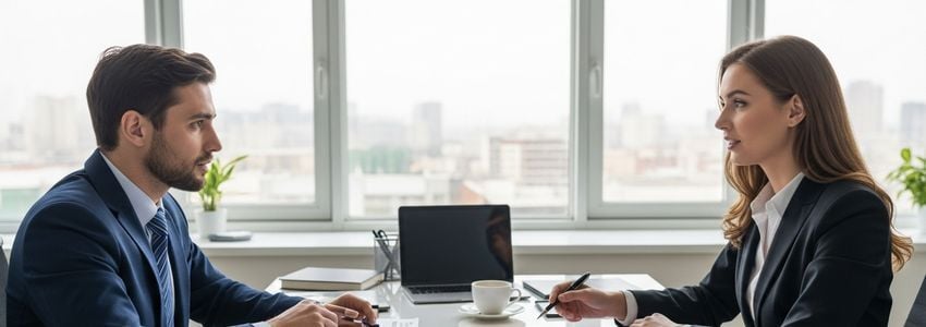 Two business professionals reviewing Krystal franchise loan documents and financing paperwork