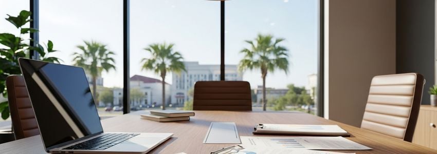 Small business owner in Lafayette, Louisiana reviewing financing options with a laptop and financial documents