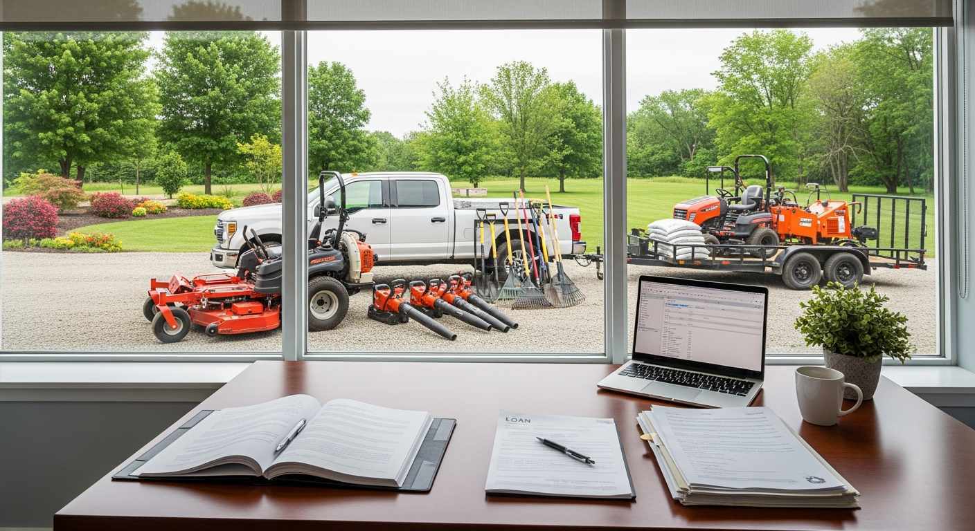 Landscaping business owner reviewing financing options