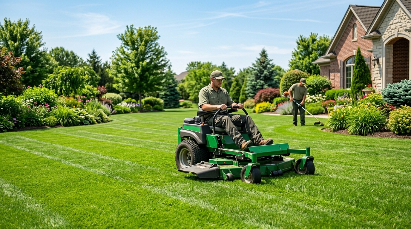 Landscaping business owner reviewing financing documents for equipment and fleet expansion