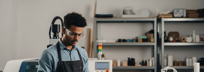 Business owner operating commercial laser engraver in manufacturing workshop - Crestmont Capital