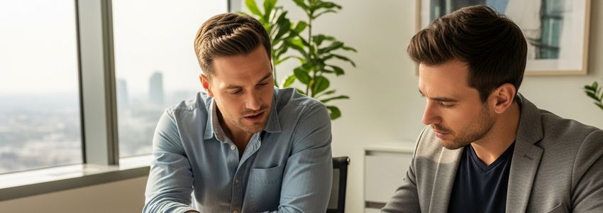 Business professionals reviewing small business loan documents in Lawrence Kansas