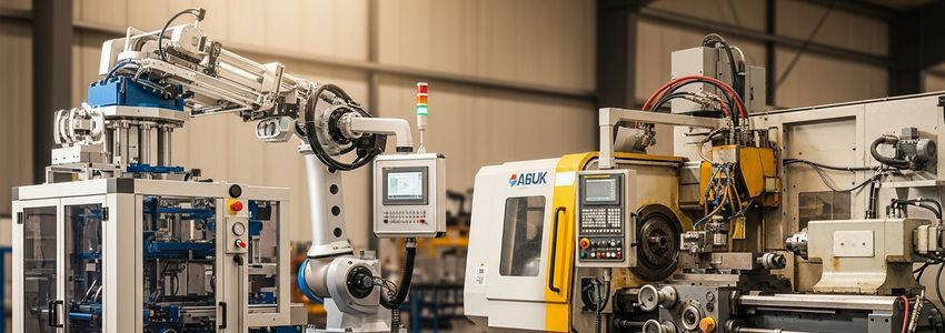 Comparison of new and used commercial equipment in a professional warehouse setting