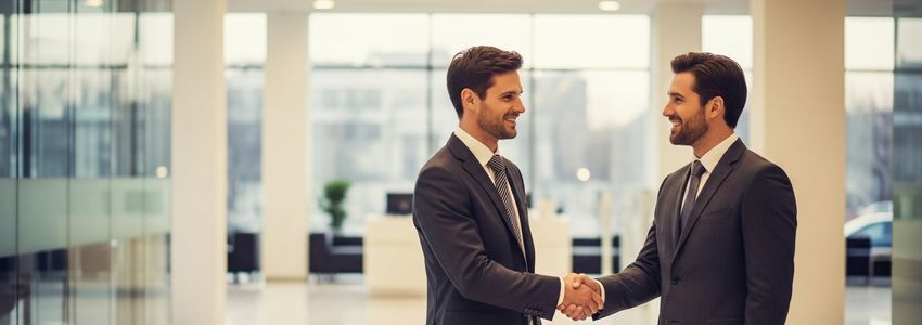 A professional business handshake in a modern office - representing Crestmont Capital business loan approval