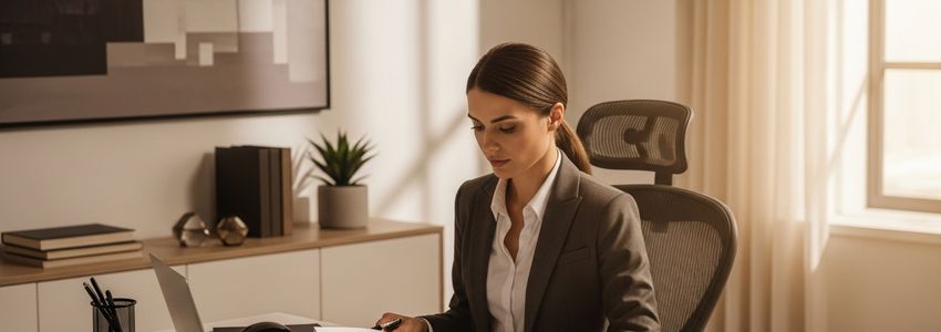 Business lender reviewing lien documentation with a small business owner at a professional office
