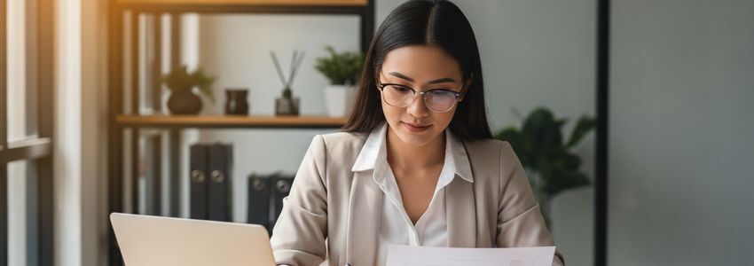 Life coach reviewing business financing documents at desk