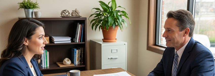 Business owner and financial advisor reviewing loan options without collateral requirements