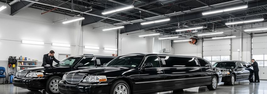 Luxury limousine fleet outside a hotel in an upscale business district, professional transportation service setting