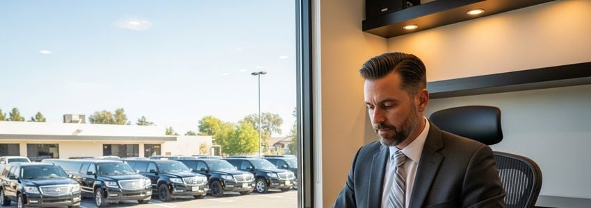 Luxury transportation business owner reviewing fleet financing options