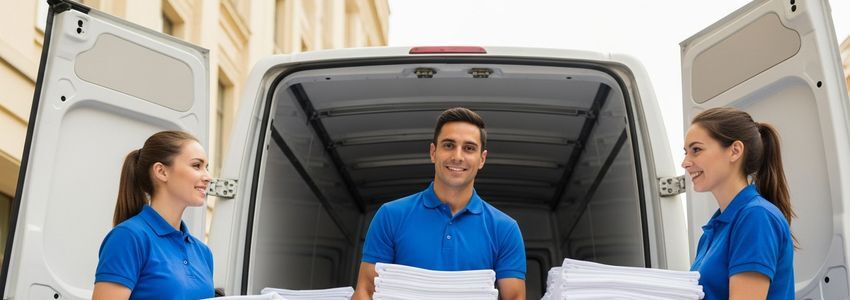 Linen service business owner reviewing financing options at a commercial laundry facility