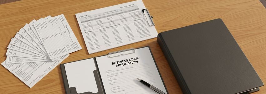 Business loan officer reviewing financial documents and liquid collateral with a business owner in a professional office setting