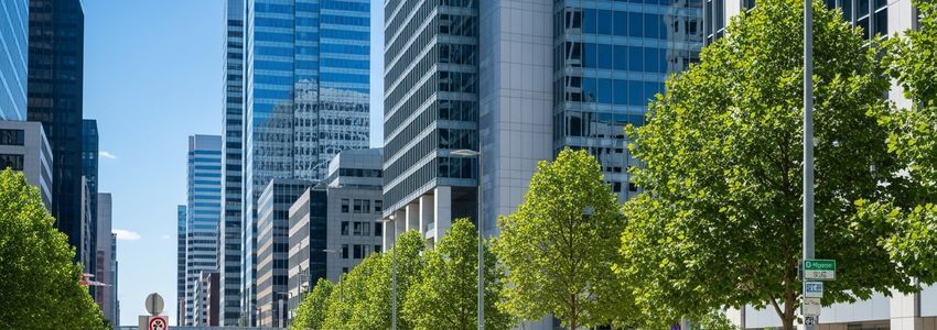 Business professionals in a financial district, representing business loan application support from Crestmont Capital