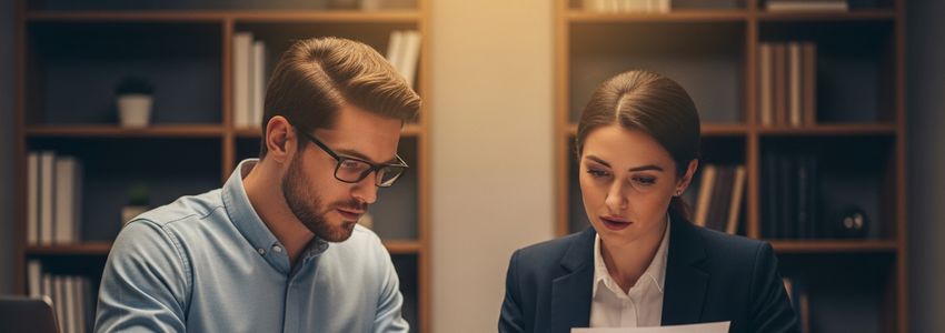 Business owner and advisor reviewing financial documents for a loan application