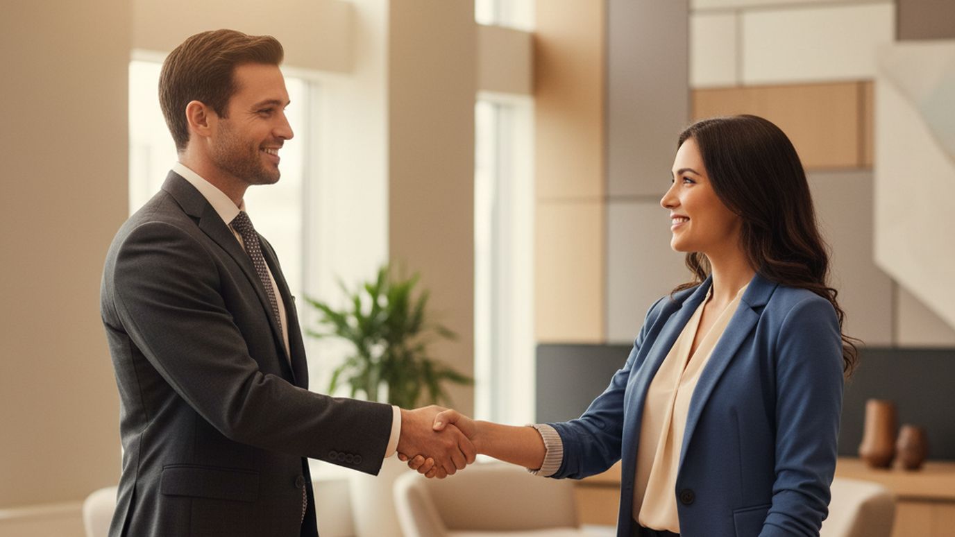 Business professional and financial advisor discussing small business loan approval statistics and financing options