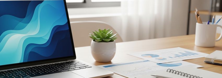Business loan application documents and laptop on a professional desk