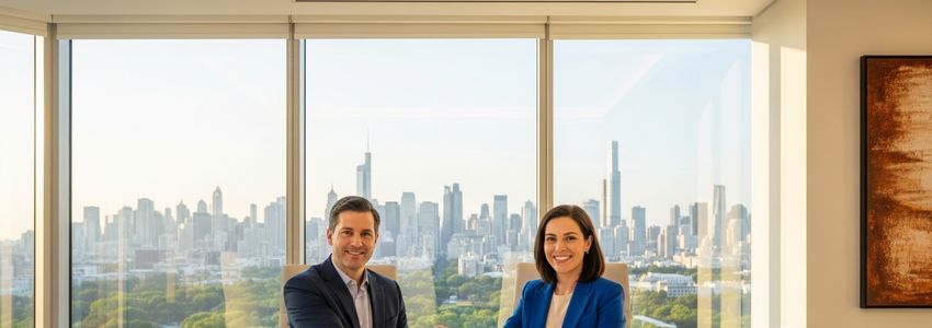Two business professionals reviewing and comparing business loan offers at a conference table