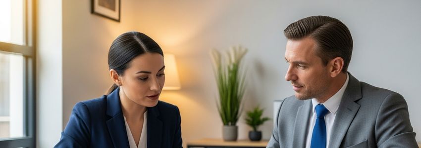 Business owner consulting with a loan advisor about reapplying after a loan denial