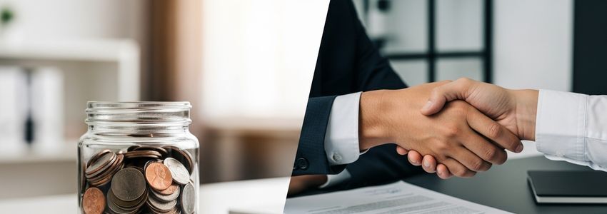 Business owner comparing loan vs cash reserves financing options at office desk
