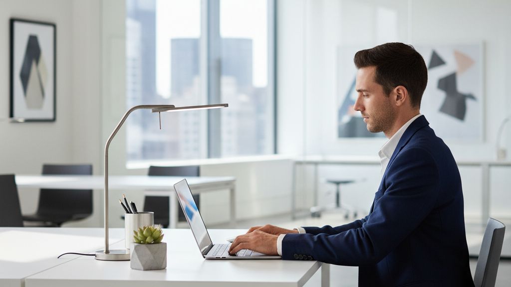 Business professional reviewing line of credit approval statistics