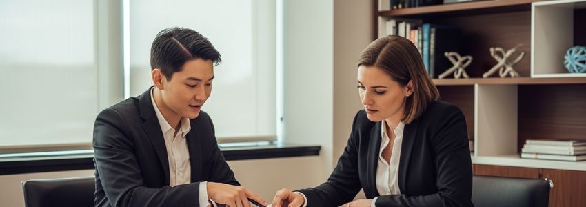 Business professionals reviewing loan documents and discussing bad credit business line of credit options