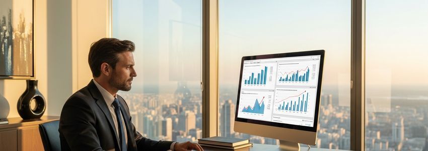Business owner reviewing financial growth data with a line of credit to stay competitive