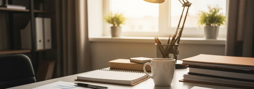 Professional office workspace for managing business cash flow and lines of credit