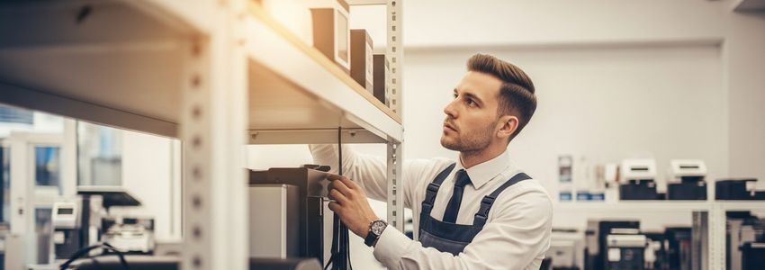Business owner reviewing equipment upgrades funded by a business line of credit