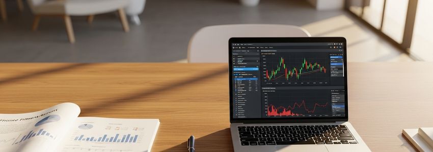 Business owner reviewing credit line statements at a modern office desk