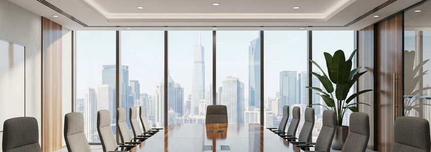 Modern corporate boardroom representing business financing decision-making environment