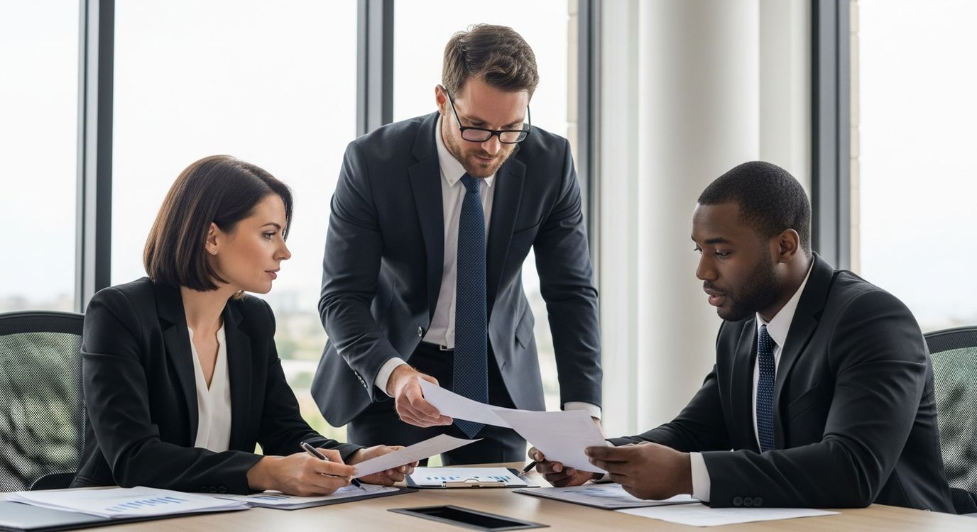 Small business team reviewing financial documents in a Louisiana office