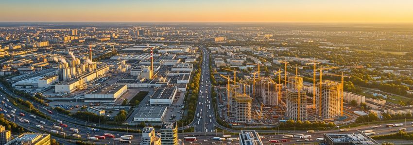 Industries benefiting from low interest rates - thriving business districts showing construction and commercial sectors