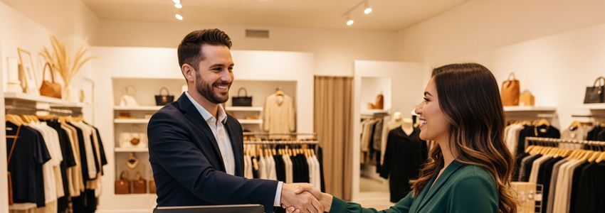 Small business owner discussing customer loyalty program financing options