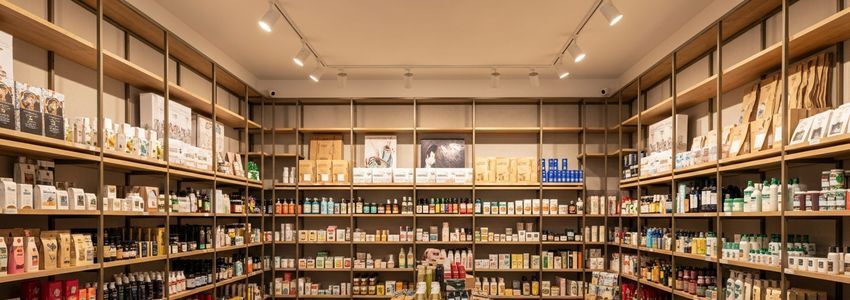 Well-organized retail store shelves stocked with inventory, illustrating Massachusetts retail inventory financing