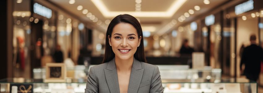 Mall kiosk business owner reviewing equipment financing options with a Crestmont Capital advisor