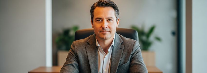 Marketing agency professional reviewing business loan documents and financial plans in a modern office