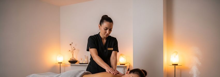 Massage therapist providing professional treatment in a modern spa studio, illustrating the massage therapy business loans topic