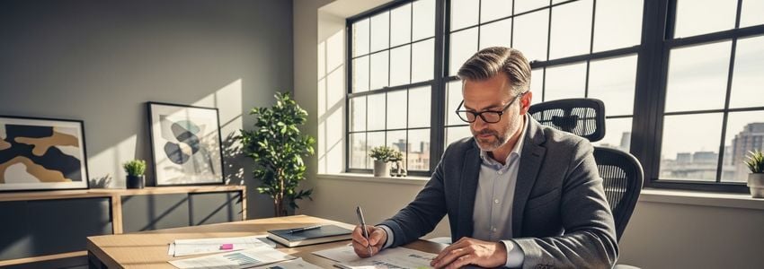 Maui Wowi franchise owner reviewing financing options at a modern desk