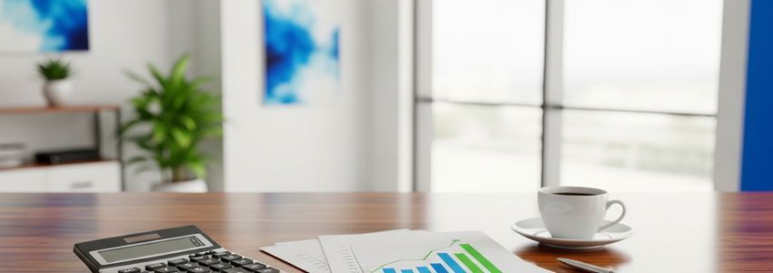 Business owner reviewing merchant cash advance financial documents at a modern office desk