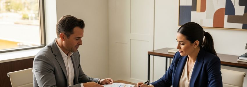 Business owner and financial advisor reviewing merchant cash advance refinancing options at a conference table