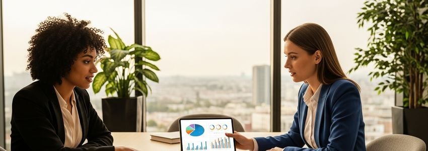 Business professionals reviewing MCA repayment documents and financial data at a conference table