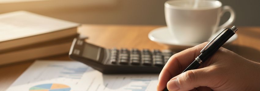 Business owner reviewing merchant cash advance documents and financial charts