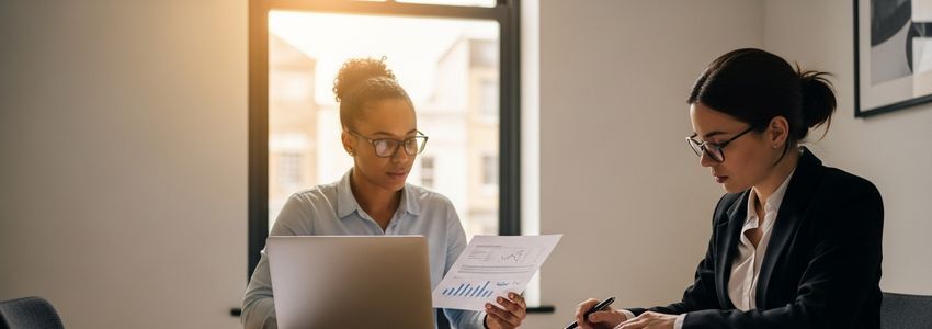 Meeting room rental business owner reviewing financing options at a conference table