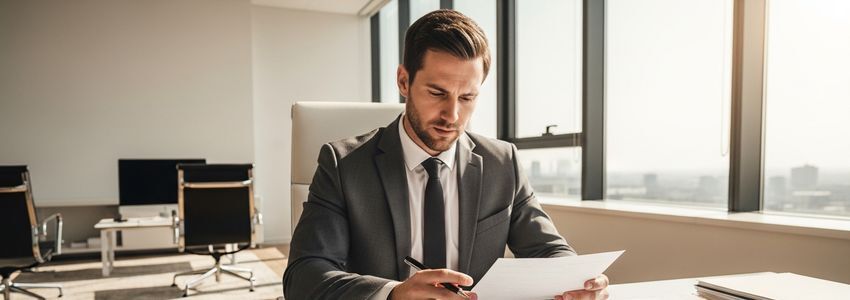 Small business owner reviewing loan documents in Melbourne Florida office