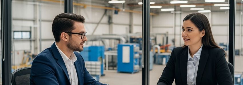 Business professionals discussing metalworking fabrication financing options