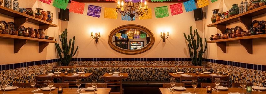 Mexican restaurant interior with colorful decor ready for financing and growth