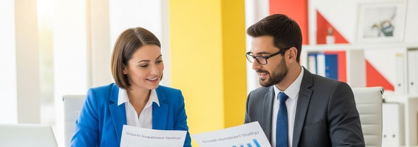 Business professionals reviewing mezzanine financing documents at a modern office
