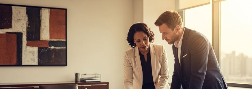 Miami small business owners reviewing loan documents with a financial advisor