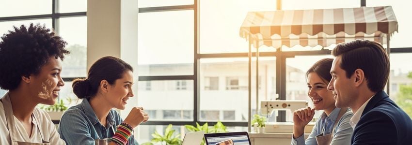 A loan advisor helping small business owners understand microenterprise loan options