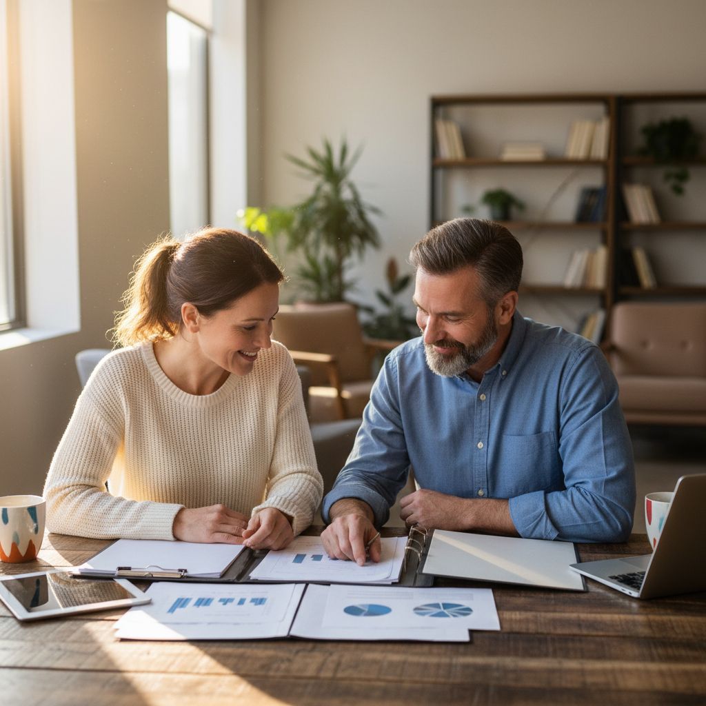 Small business owner meeting with a community lender reviewing microloan application documents