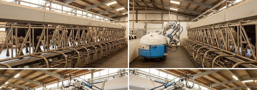 Dairy farm owner reviewing milking equipment financing documents
